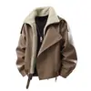 Jaqueta de Motociclista Lapela G-stone Masculina Inverno Espessa Zíper Oblíquo Solta Marca Tendência Casaco Retrô Masculino