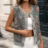 Nuevo chaleco de mezclilla floral vintage de comercio exterior transfronterizo europeo y americano, chaleco exterior jacquard sin mangas de cuello redondo