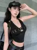 Precio no negociable, estilo de chica sexy caliente americana, sin espalda, top halter que revela el busto, top de mujer con hebilla punk metal