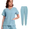 Roupa para Lavar à Mão Terno Verão Fino Secagem Rápida Elástico Esfoliante Manga Curta Calças Cor Sólida Hospital Enfermeira Terno de Enfermeira