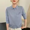 Atacado transfronteiriço outono e inverno 2025 novas malhas femininas, cor sólida, elegante 16 pontos, com bolsos, cardigã com gola polo para o trabalho