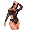 Ropa Interior Sexy de Encaje Europeo y Americano con Espalda Descubierta y Perspectiva de Perforación Caliente, Bikini Sexy de Tentación para Mujer, Malla de Manga Larga de Una Pieza
