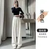 Calça de terno cinza feminina, estilo outono, calça corte banana, cintura alta, fluida, calça casual de perna reta, calça de perna larga estreita