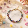 Pulsera Cubana de Acero Inoxidable Esmaltada de Colores Transfronteriza Europea y Americana para Mujer, Joyería Versátil de Alto Nivel Dopamina