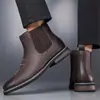 Botines Chelsea para Hombre Botines Vaqueros Retro Botines de Tobillo Estilo Británico Casual de Negocios Zapatos de Cuero de Caña Alta Resistentes al Desgaste Talla Grande
