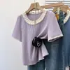 2026 Nuevo Sencillo Camiseta de Encaje de Verano para Mujer Manga Corta Adelgazante Holgada Nuevo Versátil Encaje Patchwork Top
