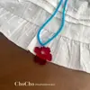 Estilo Ins Coreano Mismo Estilo que Blogger Colgante Pequeño Flor Roja Collar Azul de Verano Femenino Nicho Único Accesorios de Vacaciones Femenino