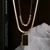 Collar de Acero de Titanio Diez Cuadrados Marca Negra Doble Capa Superpuesta Cadena para Clavícula Elegante de Moda Cadena de Collar para Mujer Cadena de Lana Cuadrado Largo
