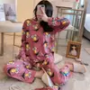 Pijama Feminino, Manga Longa, Estilo Fino, Primavera, Outono e Verão, Roupa de Casa Doce e Fofa para Meninas, Conjunto Gola Redonda para Ambientes com Ar Condicionado