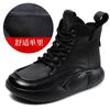 Botas cortas de piel de vacuno de primera capa, botas individuales de primavera y otoño para mujer, botas negras de piel suave con cordones, plataforma, deportivas, informales, de caña alta, para mujer