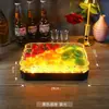 Bandeja de Frutas com Padrão de Gelo LED Ktv Prato de Frutas Brilhante Bandeja de Três Compartimentos Bandeja Recarregável para Lanches