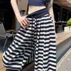 Pantalones casuales a rayas de tiro alto con cordón para mujer, nuevos pantalones populares de pierna ancha para el verano 2026, pantalones largos para personas altas