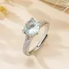 Anillo de Piedra Preciosa Ovalado Simple Europeo y Americano Banda Completa de Diamantes Garras Cuatro Zirconia Anillo de Dedo Abierto Ajustable Joyería Multicolores Transfronteriza