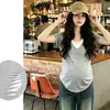[Personalizado] Ropa de Maternidad Verano Conjunto de Dos Piezas Color Sólido Camiseta de Manga Corta Estilo Nuevo Corte Holgado Cubre Vientre Adelgazante Top Cómodo