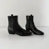 Botines Martin de cuero para mujer, punta cuadrada, adelgazantes, tacón bajo, colección otoño/invierno 2026, estilo francés, simples, versátiles, con cremallera lateral