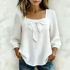 Moda Femenina Transfronteriza Europea y Americana Amazon Nueva Primavera/Verano 2026 Camisa de Color Sólido con Lazo