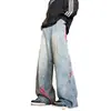 Pantalones de Pierna Ancha Estilo Americano de Marca Trendy Bajia Costuras a Rayas Tooling Sueltos Adelgazantes Estilo Japonés Jeans Rectos Antiguos