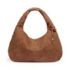 Bolsa Hobo Tecida para Ombro Estilo Celebridade da Internet, Bolsa de Ombro Grande em Couro Macio Tecido à Mão Vintage Camurça Fosca