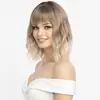 Pelucas Europeas y Americanas Transfronterizas para Mujer, Cabello Corto Rizado, Pelucas Completas Realistas de Cabello Humano, Mechas y Degradado de Cabello Sintético, Venta al por Mayor de Fábrica en Stock