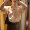 Chique Coreano2026 Verão Novo Estilo Bonito Cadarço Gola Redonda Exposto Clavícula Manga Única Botão Único Cor Sólida Rosa Camisa para Mulheres