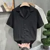 Camisa Blanca Calada de Manga Corta para Hombre, Verano Retro Sudamericano de Seda Helada con Sensación Fresca, Cuello Cubano, Corte Limpio de Media Manga