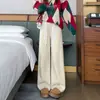 Calça de Tricô de Perna Larga com Cinto de Renda para Mulheres 2025 Outono/Inverno Nova Calça Casual Emagrecedora de Cintura Alta com Caimento Relaxado