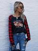 Ropa de Otoño para Mujer 2021 Nueva Amazon Europea y Americana a Cuadros Manga Raglán Manga Larga Navidad Estampado de Letras Camiseta de Manga Larga para Mujer