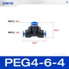 Conector neumático de plástico azul en T PY6 tubo de gas inserción rápida PW junta rápida PEG12-8/4/10 reductor