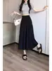 Saia plissada de cintura alta com efeito de drapeado, saia branca estilo fada feminina, versão coreana, cobre o quadril, barra larga, saia midi evasê, saia godê