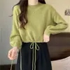 Suéter Simples de Cor Sólida Estilo Preguiçoso Coreano Pequeno para Mulheres Moda Outono e Inverno Gola Redonda Cordão Solto Pulôver Suéter Tendência
