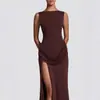 Moda Feminina de Verão Europeia e Americana Novidades: Vestido de Noite Elegante, Sexy, Costas Nuas, Cor Sólida, Roupas Transfronteiriças