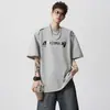 Camiseta de Manga Corta Hombro Derecho Peso Pesado 230g Niños Marca de Moda Nueva Verano High Street Estampado de Letras Holgada Cuello Redondo Media Manga