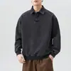Roupas Masculinas Fengshe / Novo Outono-Inverno Japonês Retro Tricô Jeans Masculino Gola Reversível Manga Longa Desgastado Lavado Modelagem Solta Moletom