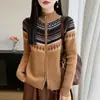 Tejido de punto de lana pura para mujer, nuevo modelo otoño/invierno 2026, siete puntos engrosados, cuello redondo semialto, chaqueta jacquard con doble cremallera