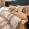 Juego de ropa de cama de cuatro piezas de algodón puro de alta calidad, alto número de hilos, engrosado, cepillado, 100% algodón, sábana, funda de edredón, funda de almohada, ropa de cama para todas las estaciones