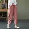 Pantalones de Algodón para Mujer Sueltos Sueltos Sueltos Casuales de Verano Nuevos de Algodón y Lino Retro Adelgazantes con Cordones Pantalones Haren de Rábano