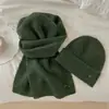 Bufanda gorro de punto de mezcla de lana estilo coreano perezoso para mujer, juego de color sólido versátil suave pegajoso engrosado cálido para el cuello