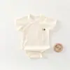 Roupa de Algodão de Manga Curta Cruzada para Bebê Verão Fina para Meninos e Meninas Roupa de Lua Cheia para Bebê Renda Jacquard Roupa Íntima Jacquard