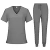 Uniforme de Enfermera Personalizado Tela de Poliéster Microelástica Estampado Ropa de Lavado de Manos para Clínica Ropa Médica Traje de Cirugía Pedir desde Una Pieza