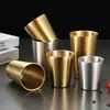 Caneca de Cerveja Coreana de Aço Inoxidável 304 de Parede Dupla Anti-Escaldante Corpo Reto Copo de Água Comercial Dourado Copo de Café para Churrasco