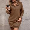 Amazon Europa y América 2024 Otoño Transfronterizo Vestido Sudadera con Bolsillos Cuello Alto Color Sólido Cuello en V Vestido de Mujer Producto Nuevo