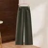 Calças de Lã Cinza Femininas Inverno Cintura Alta Caimento Solto Perna Afunilada Perna Larga Calças 2026 Novas Calças Casuais de Corte Reto