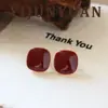 Nuevos Pendientes Cuadrados Geométricos Rojos, Elegantes y Sencillos, con un Toque Elegante y Lujoso, Pendientes Versátiles con Cierre de Plata para Mujer