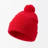 Gorro de Punto con Pompón Estilo Nuevo Transfronterizo, Gorro Navideño Rojo y Blanco, Gorro Bloque de Color Rojo y Blanco, Gorro de Punto Rayado, En Stock