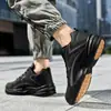 Zapatos Extra Grandes para Hombre, Tenis de Cuero Negro, Zapatos Casuales Impermeables, Zapatos de Papá de Mediana Edad, Zapatos de Algodón Terciopelo, Zapatos de Correr Antideslizantes