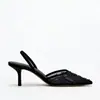 Sapatos femininos de bico fino com salto alto, em malha bordada cor champanhe estilo francês, novo modelo primavera-verão 2026, salto agulha, bico fechado, calcanhar aberto, sapatos de noiva