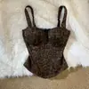 Top Camisola Sexy Estampa de Leopardo High-End Retrô Feminino Cintura Marcada Busto Acolchoado Realçador Quente Top Garota Quente Peça Externa de Nicho