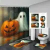 Cortina de Ducha Fantasma de Halloween Felpudo Juego de Cuatro Piezas Serie 2 Separación Húmeda y Seca para Baño Cortina de Ducha Cortina de Ducha Impermeable