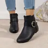 Otoño 2026 Nuevo Llegada Hebilla Grande Cremallera Lateral Planas Caña Baja Versátiles Botas de Mujer de Moda Cómodas Botines Transfronterizas