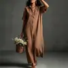Moda Femenina Europea y Americana Transfronteriza Nueva de Verano 2026 Vestido Largo Casual Simple de Color Sólido Manga Corta Vestido Suelto con Cuello